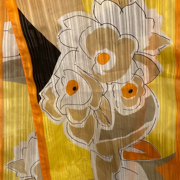 Vtg Giordani Scarf 70s 80s Vibrant Orange Yellow Colour Block Abstract Floral - Picture 3 of 4